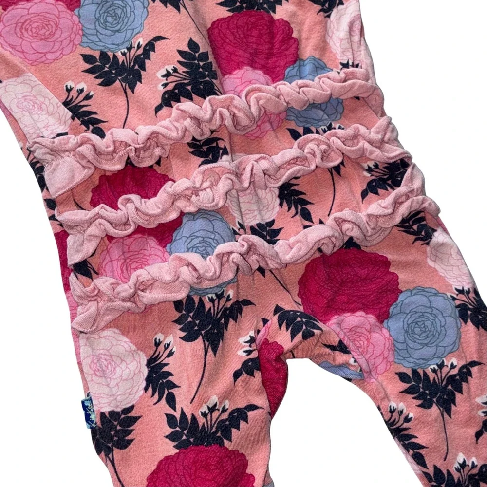 Kickee Pants Bamboo Ruffle Footie Romper‎ Set 2pc Floral Paris Newborn 0-3M
